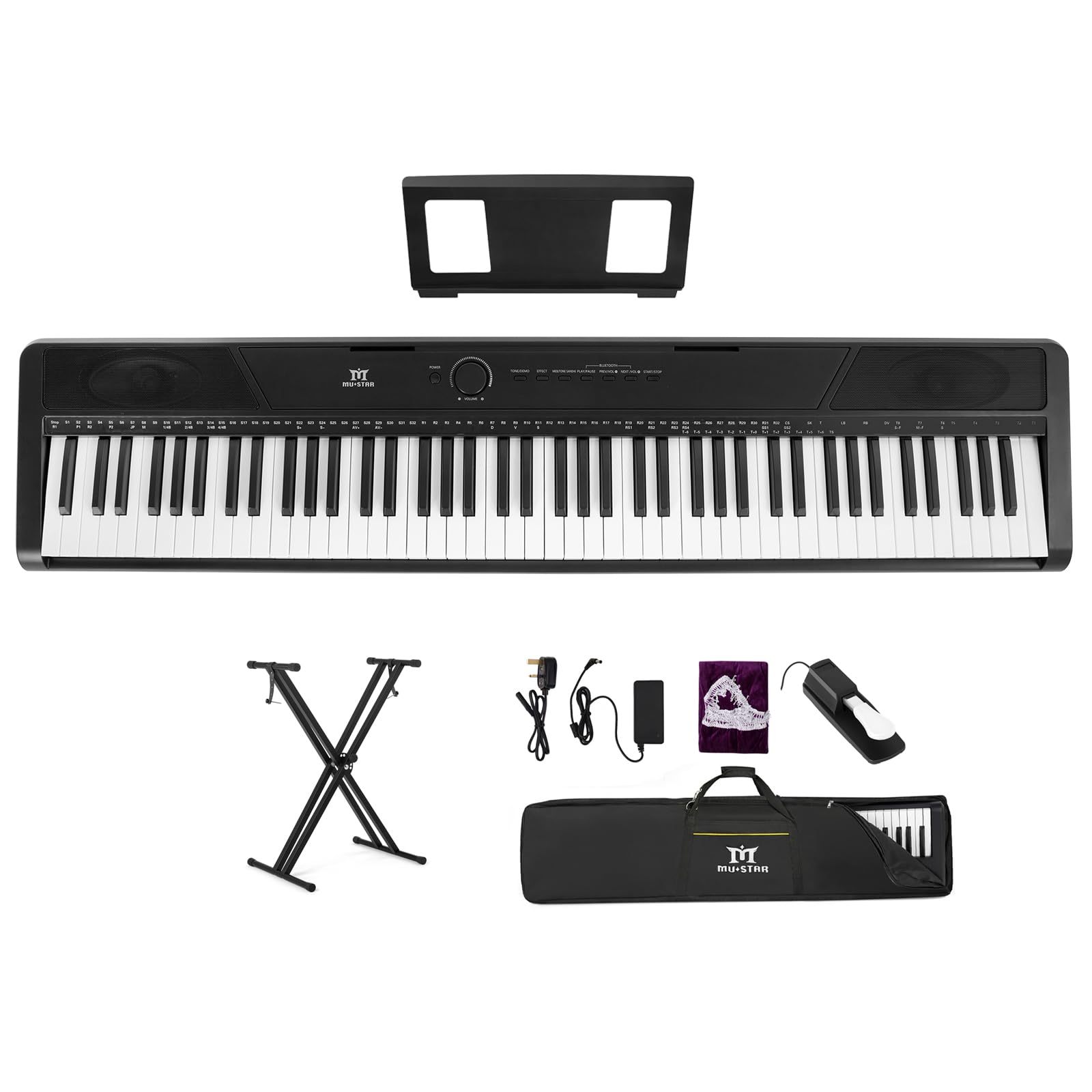 MUSTAR 88 Keys Piano Keyboard, Full Size Digital Piano 88 Weighted Keys with Stand, Electric Piano Keyboard 88 Keys Semi Weighted with 2x25W Speakers, USB/MIDI, Case, Sustain Pedal, Black