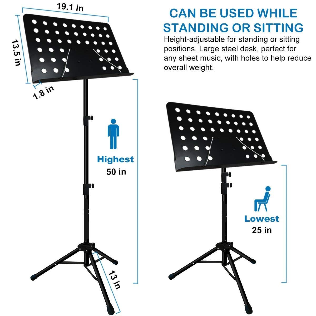 Techtest Notation Stand Lyrics Foldable Violin Music Sheet Holder Adjustable Orchestra Conductor Music Stand, Light Weight for Travel
