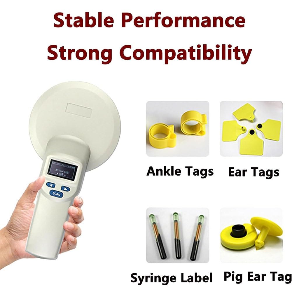 Lettore di etichette for microchip for animali, scanner for microchip for animali con distanza di lettura di 0~30 cm, memorizza 20.000 informazioni e legge dati storici, tempo di risposta di 100 ms