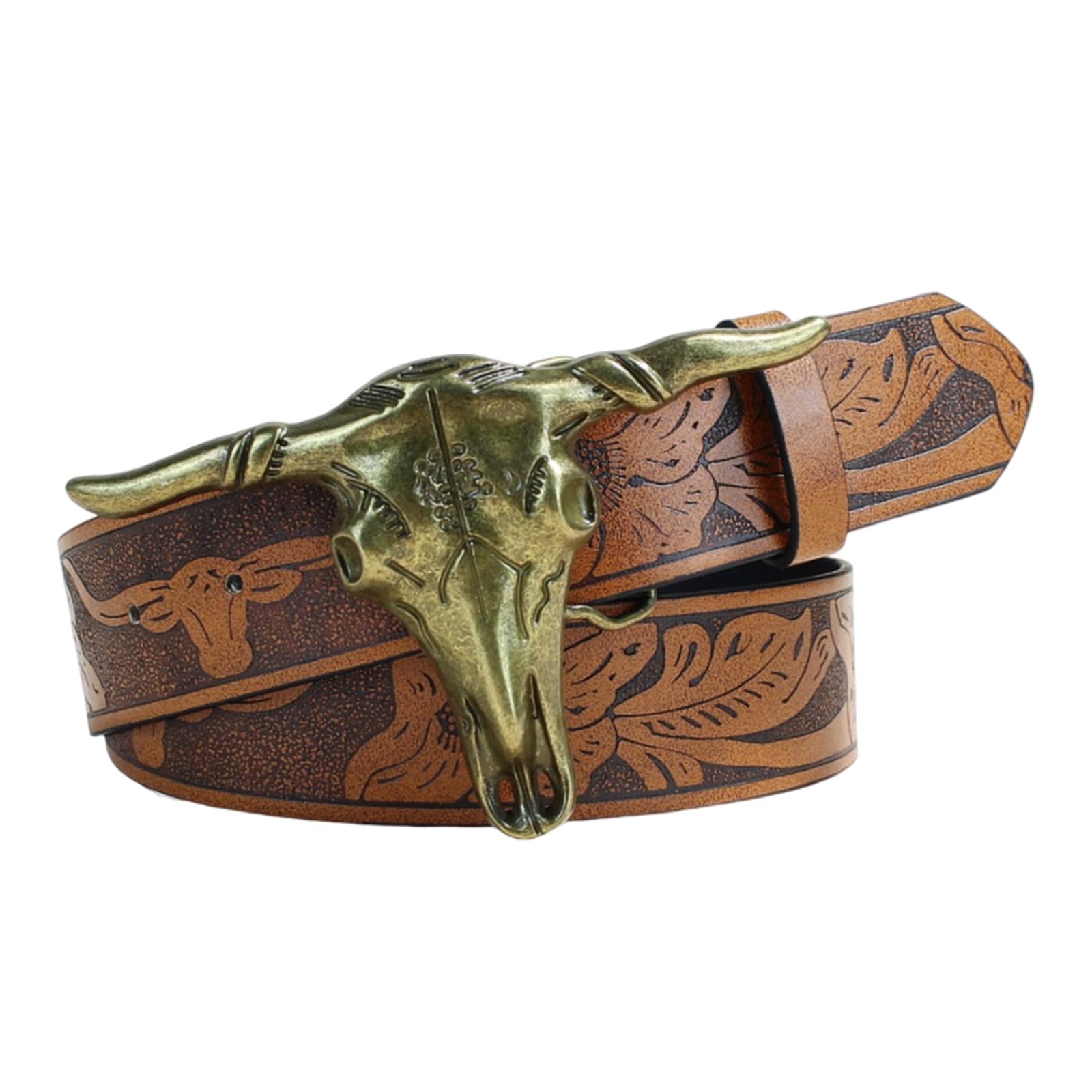 MICFENY Stylish Waistband Cowgirl Carved Belt With Metal Buckles Flexible Sizing For Casual Formal Wear