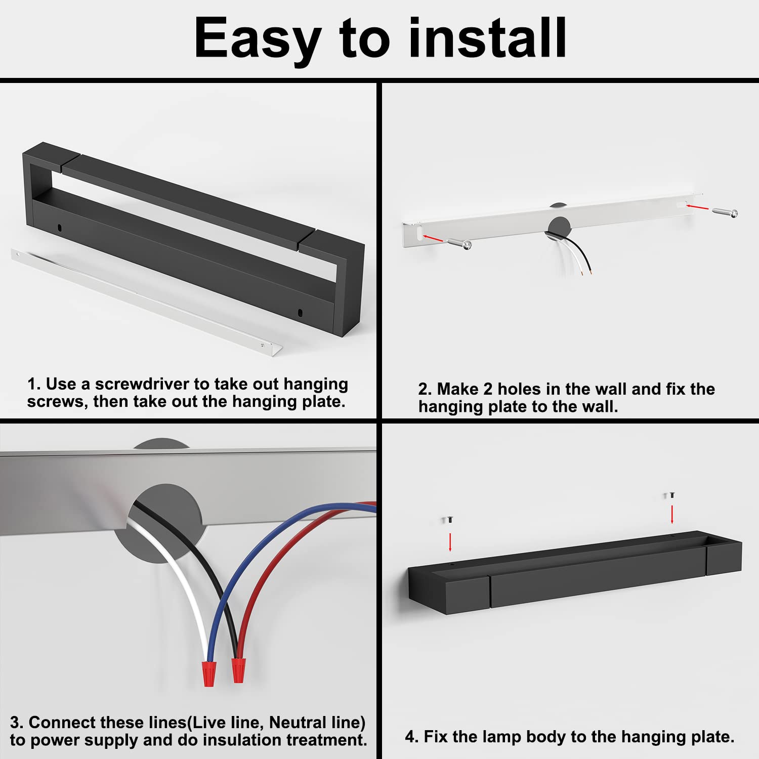 LED Spiegelleuchte 18W 1850Lumen, 42cm IP44 Badezimmer Spiegellampe Kaltweiß 5000K, 360°Drehbare Lampe Wand für Spiegel Badleuchte Spiegellampen für Das Bad Badlampe Beleuchtung Innen Mattes Schwarz