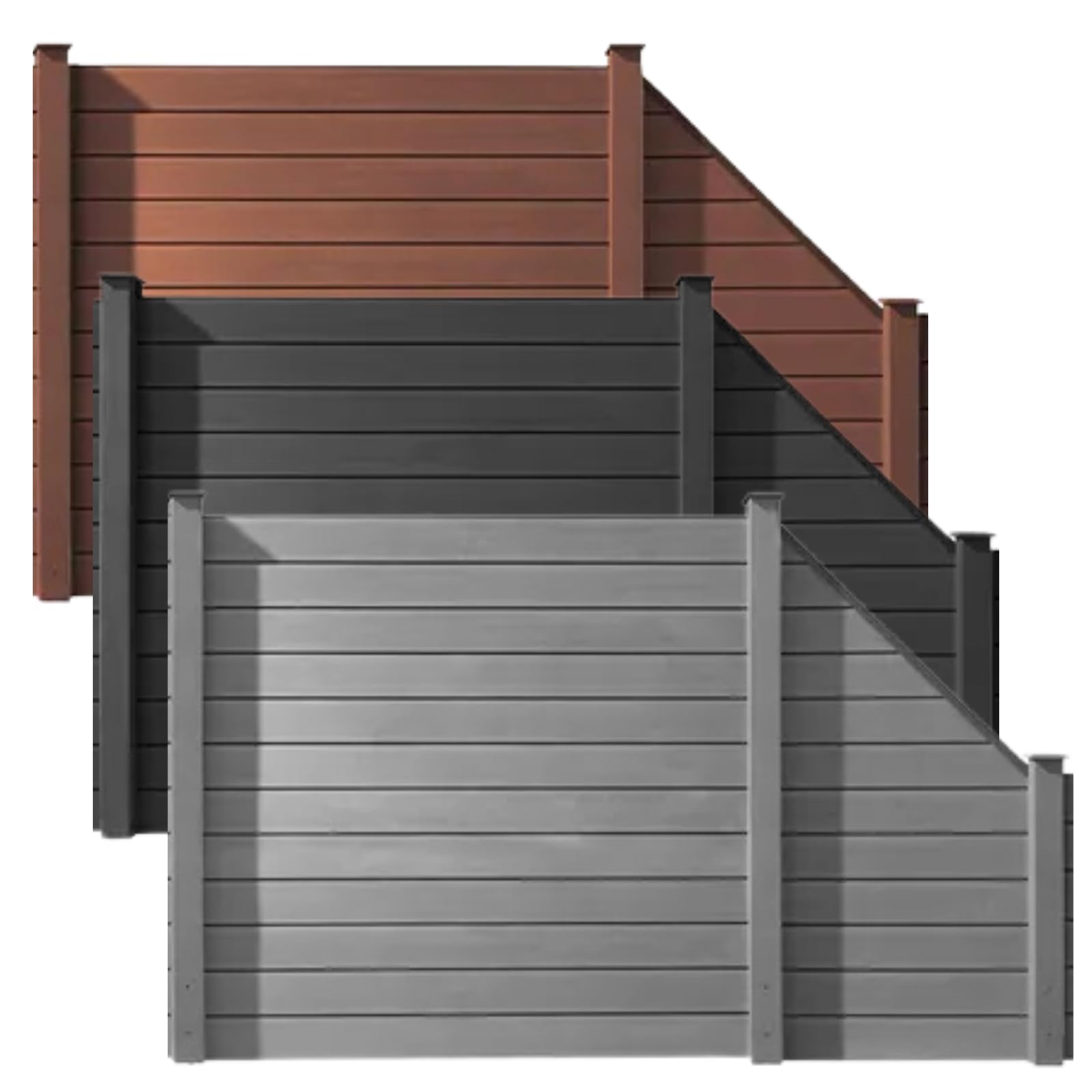 HORI WPC Sichtschutz Komplettset Stecksystem Zaun Garten Gartenzaun Lamellenzaun Windschutz Zaunelemente Komplettbausatz 1x Schräg + 1x kl. Pfosten - zum Einbetonieren - Zaun: Grau - Pfosten: Grau