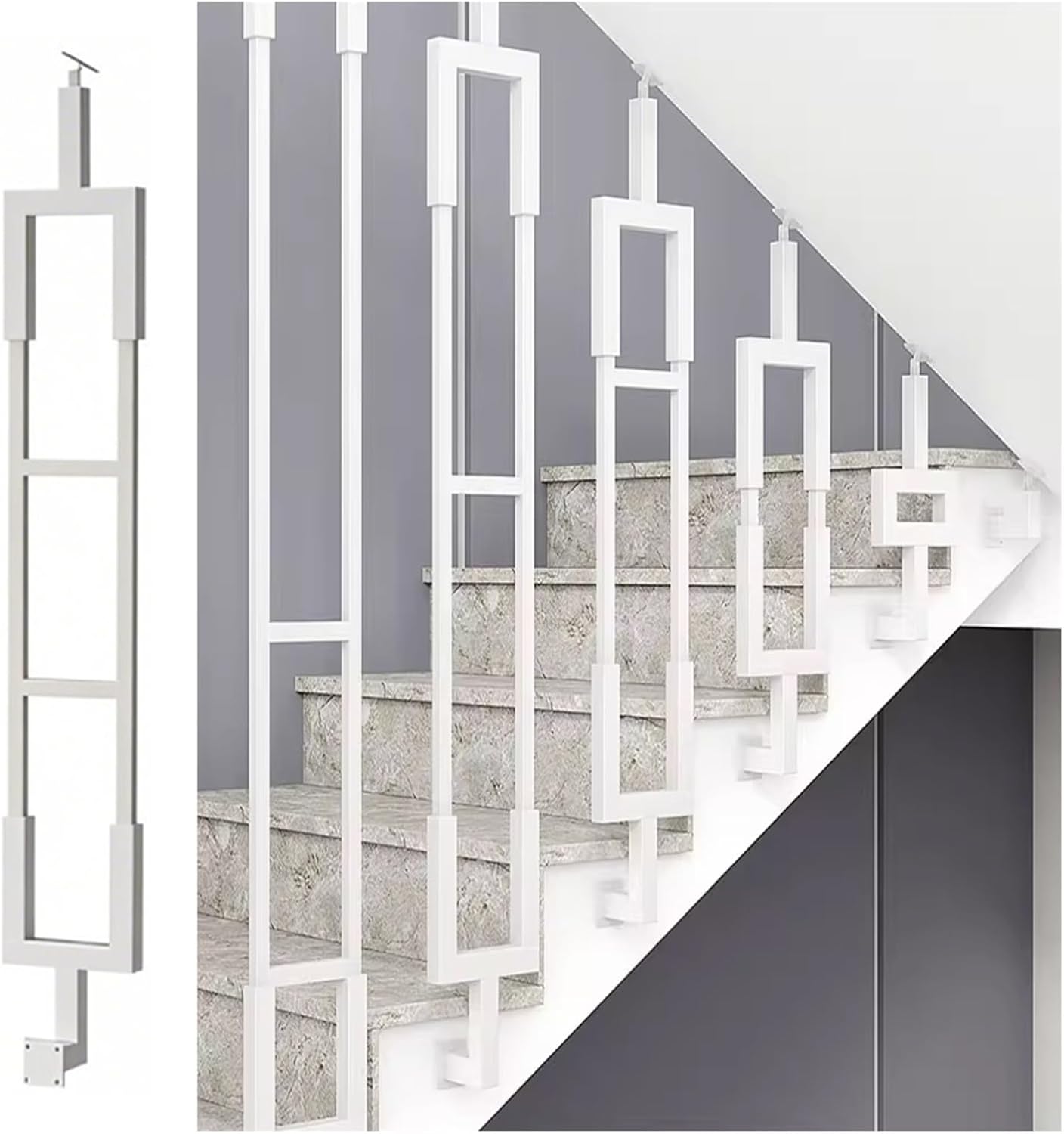 Adjustable 0° - 180° Stair Spindles, Floor to Ceiling L-Shaped Stair Railing with 2.4 in Square Base, Apartment/Office Metal Room Divider Posts Max Load 250 KG(Black 1 Item,35cm/13.8in)