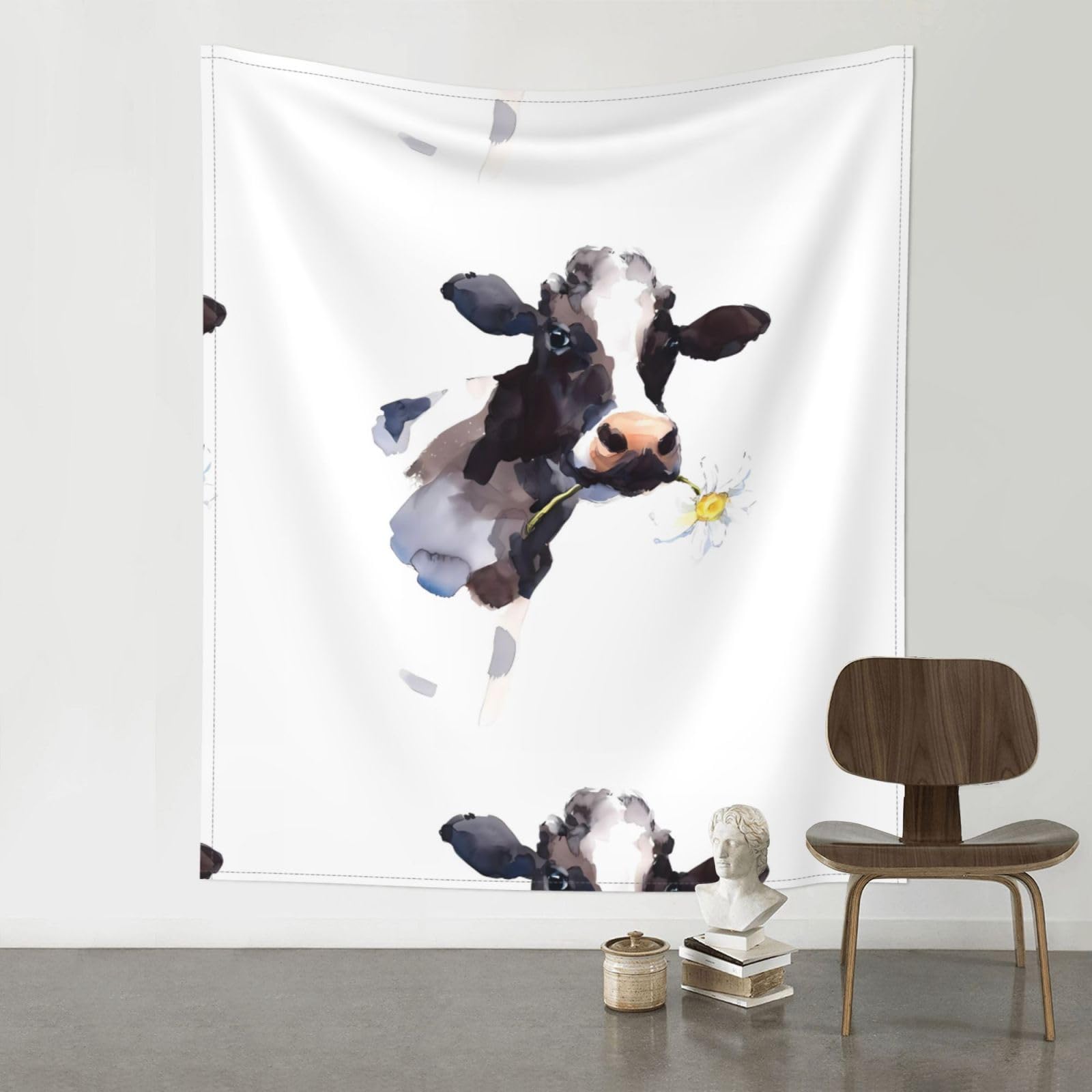 HJFCZH Watercolor Cow And Daisy Flower Prints Wall Tapestry 60x51in – Artistic Home Decor Throw Blanket for Bedroom, Dorm, Beach & Picnic