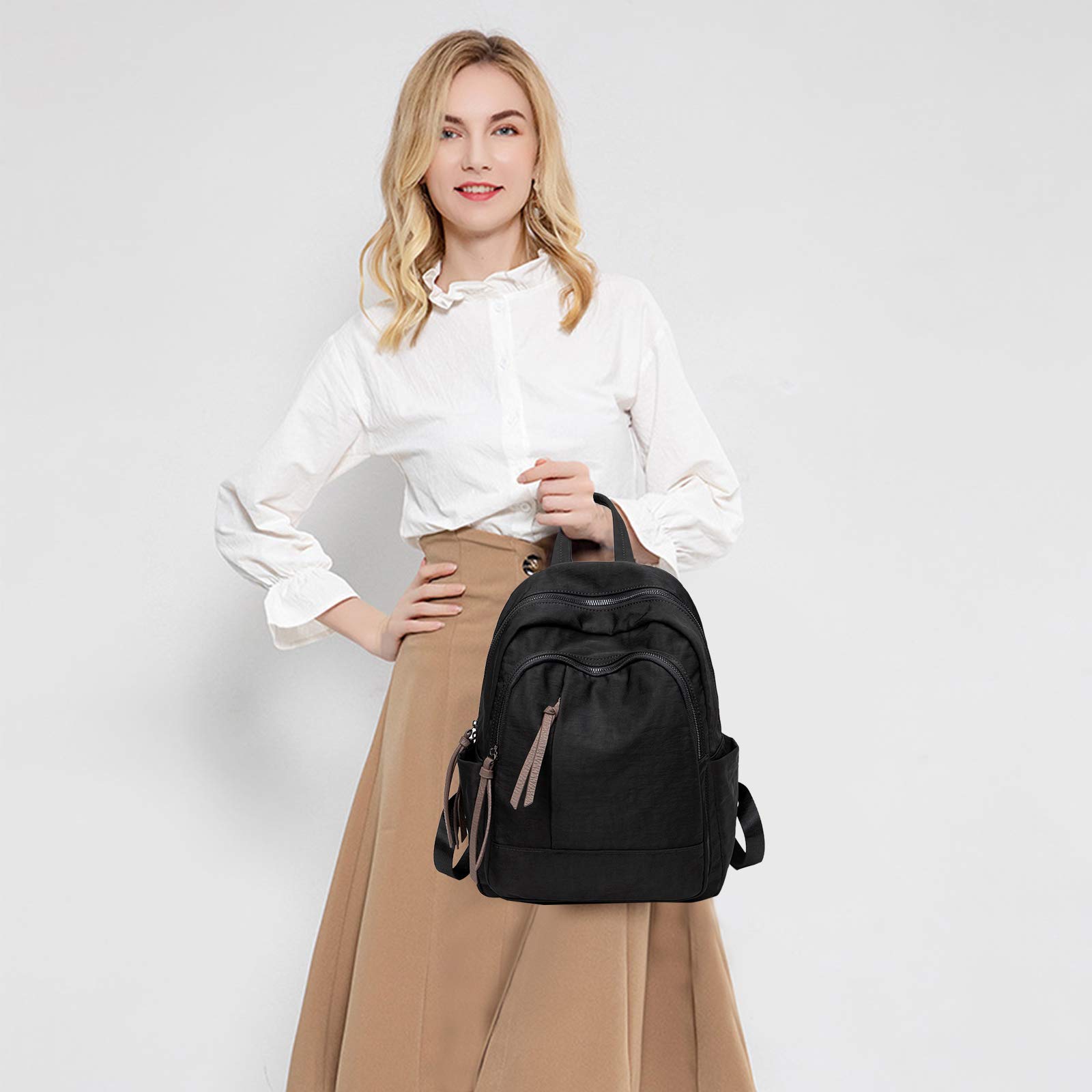 FANDARE Mujer Mochila Casual Bolso Escolar Niñas Livianas Impermeable Backpack Nylon Daypack para Viajes Compras Colegio Conmutar Negro