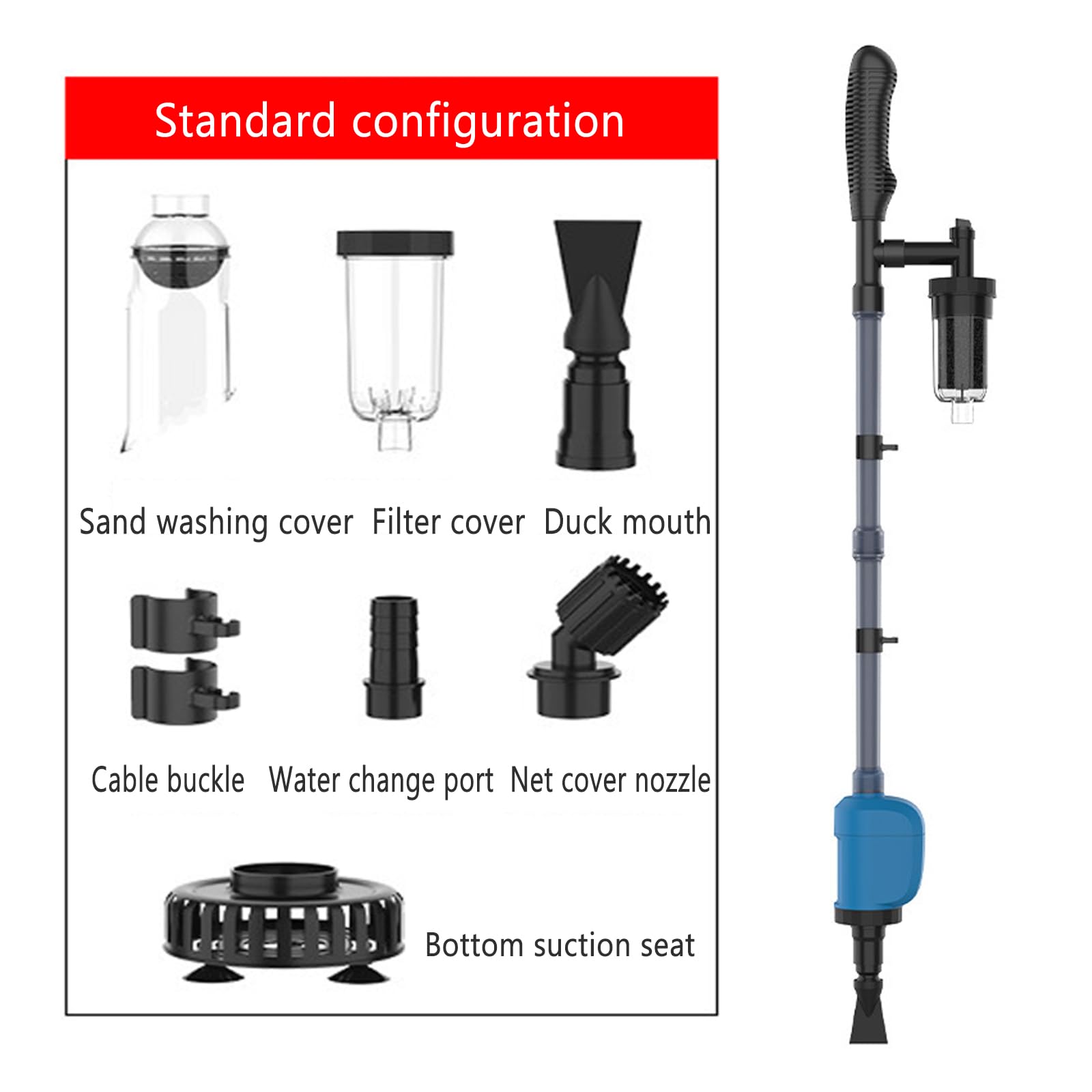 Aspirateur de Gravier 6 en 1 pour Aquarium, Nettoyeur de Gravier électrique Multifonction pour Laver Le Sable, oxygénation de la Douche, Changement d'eau
