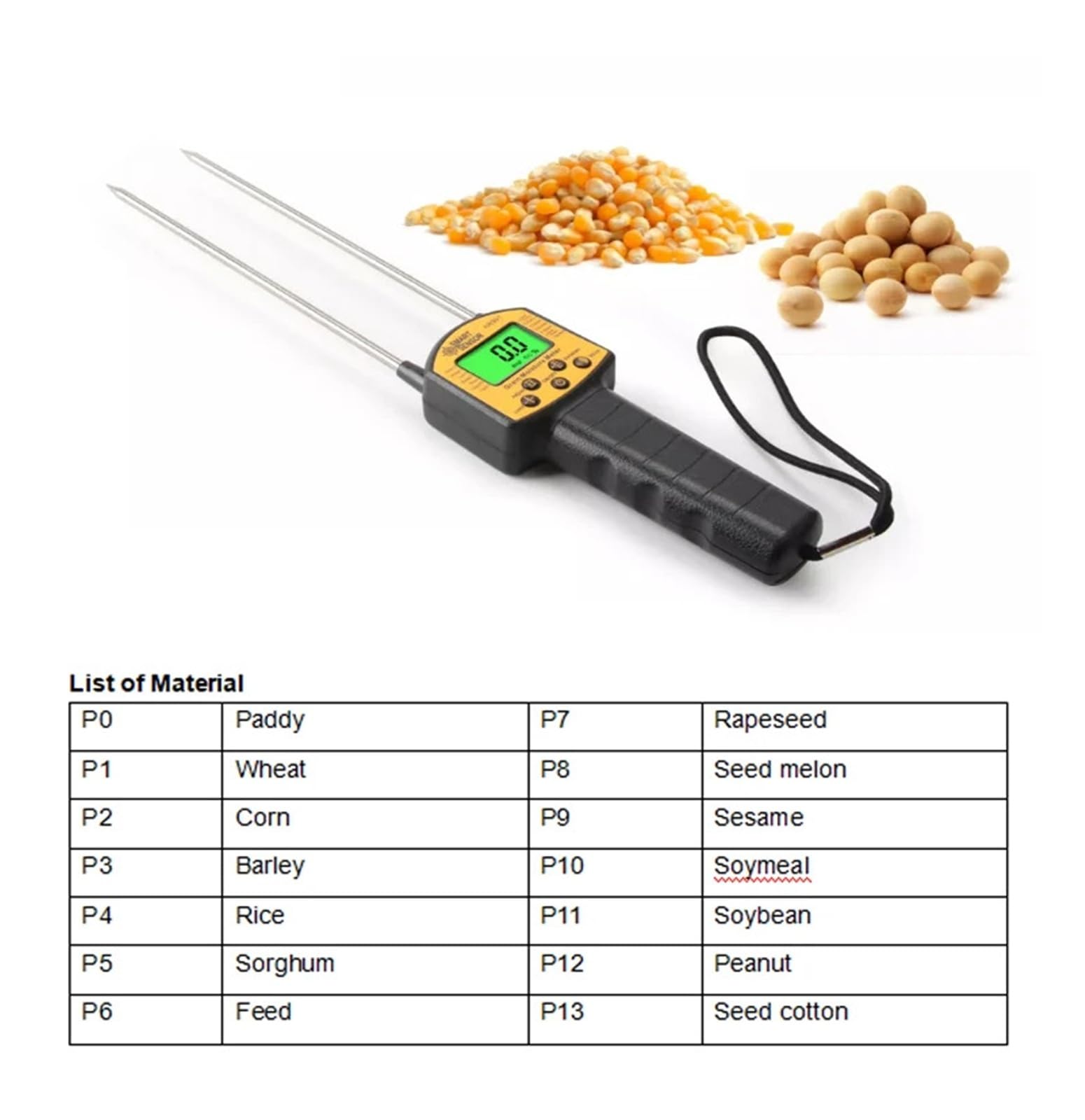 Igrometro digitale for cereali a cristalli liquidi portatile con sensore intelligente e sonda di misurazione, adatto for grano e mais Basso errore, alta sensibilità
