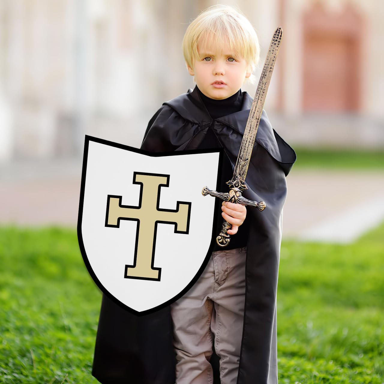 Vaguelly Diy Blanko - Panneau de cosplay léger pour enfants - Avec poignée - Pour travaux manuels, jeux de rôle - Accessoire de fête - Bouclier de protection chevalier - 40,6 x 30,5 cm