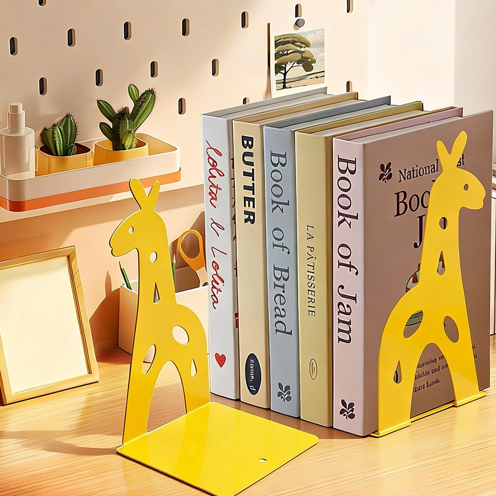 6 fermalibri per bambini, motivo: animali (elefante, dinosauro, giraffa) con base antiscivolo e bordi arrotondati, fermalibri colorati per scuola, cameretta dei bambini e casa
