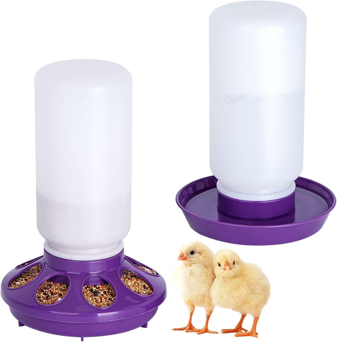 Set de comedero y bebedero para pollos sin dispensador de agua residual para pollos Dispensador de agua para pollos de 1 L Waterer para aves de corral Kit de iniciación de suministros para pollos y patitos (morado)