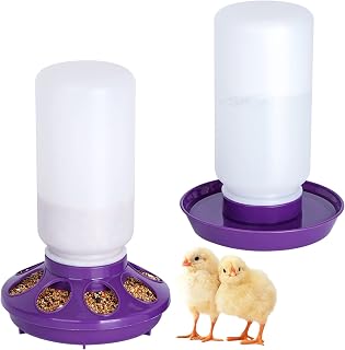 NAOEDEAH No Waste Chicken Feeder Waterer Set - 1L Chick Starter Kit for Baby Chicks, Poultry, Quail, Ducks (Purple)