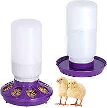 Chicken Feeder and Waterer Set - No Waste Chick Starter Kit With 1L Water Feeder for Poultry and Baby Chicks (Purple)