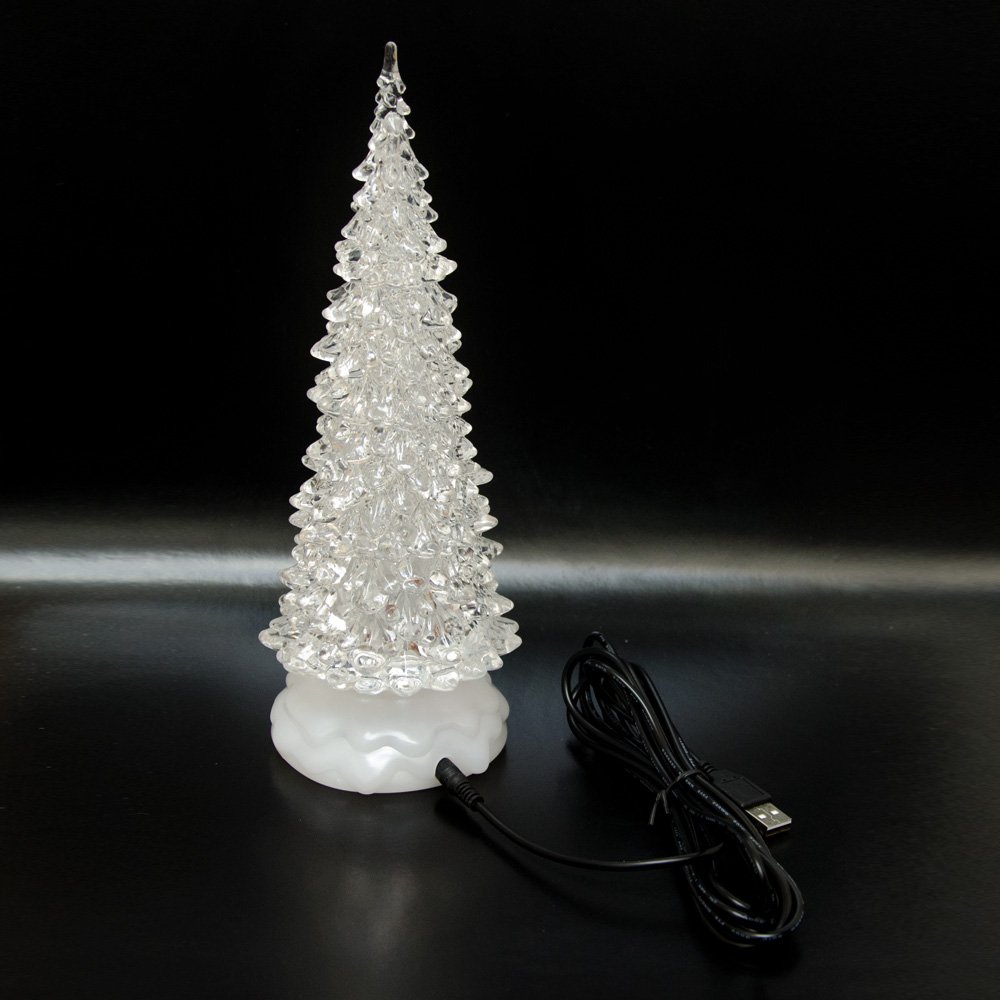 Tronje 27cm Albero di Natale Piccolo con Luce LED - Alberi di Natale Cristallo Artificiali da Tavolo - Timer USB Illuminato Decorazione Natalizie