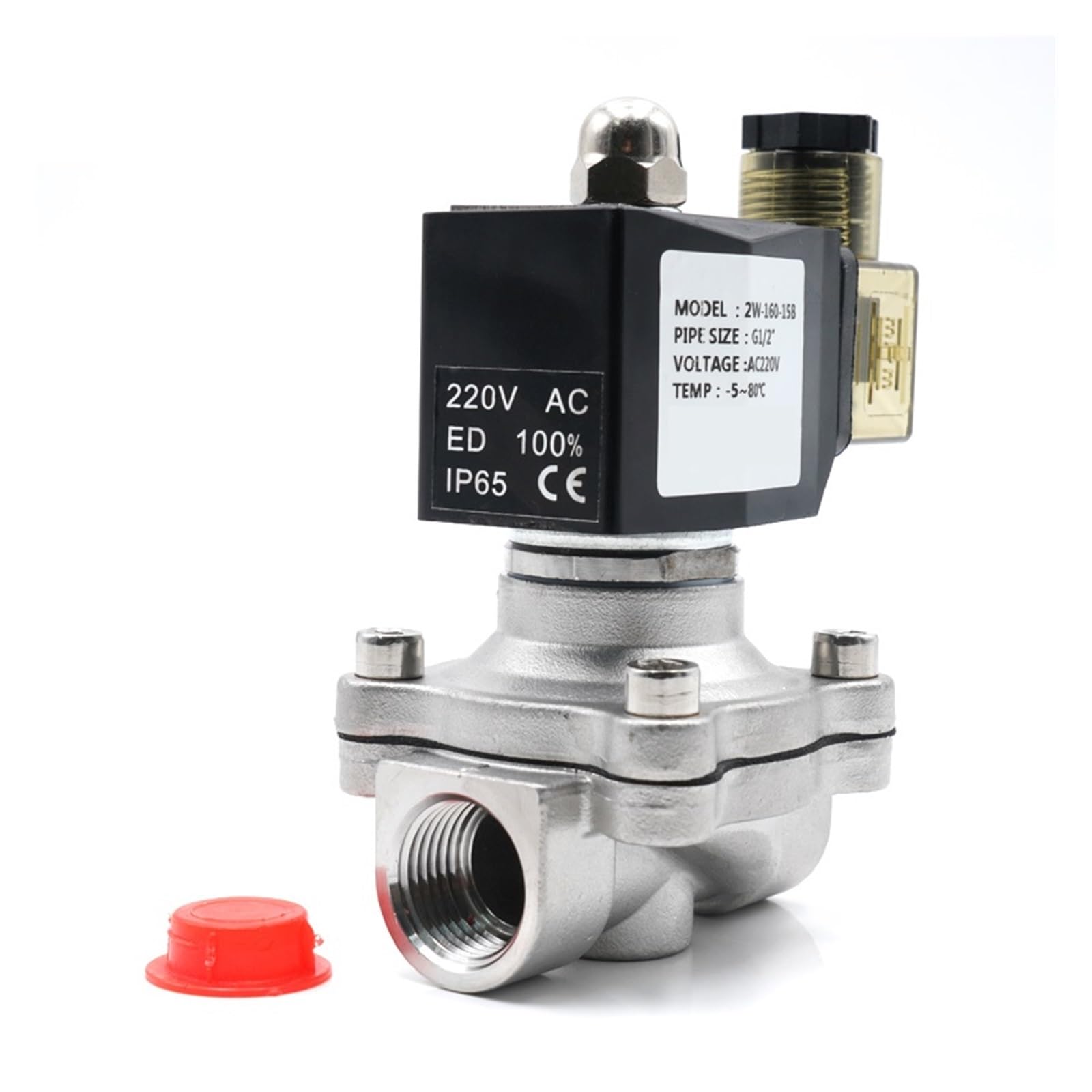 AC 24V DC12V 24V, normalerweise geschlossen, Magnetventil, 304 Edelstahl, Wasserventile Hervorragende Abdichtung(1/2",DC24V)
