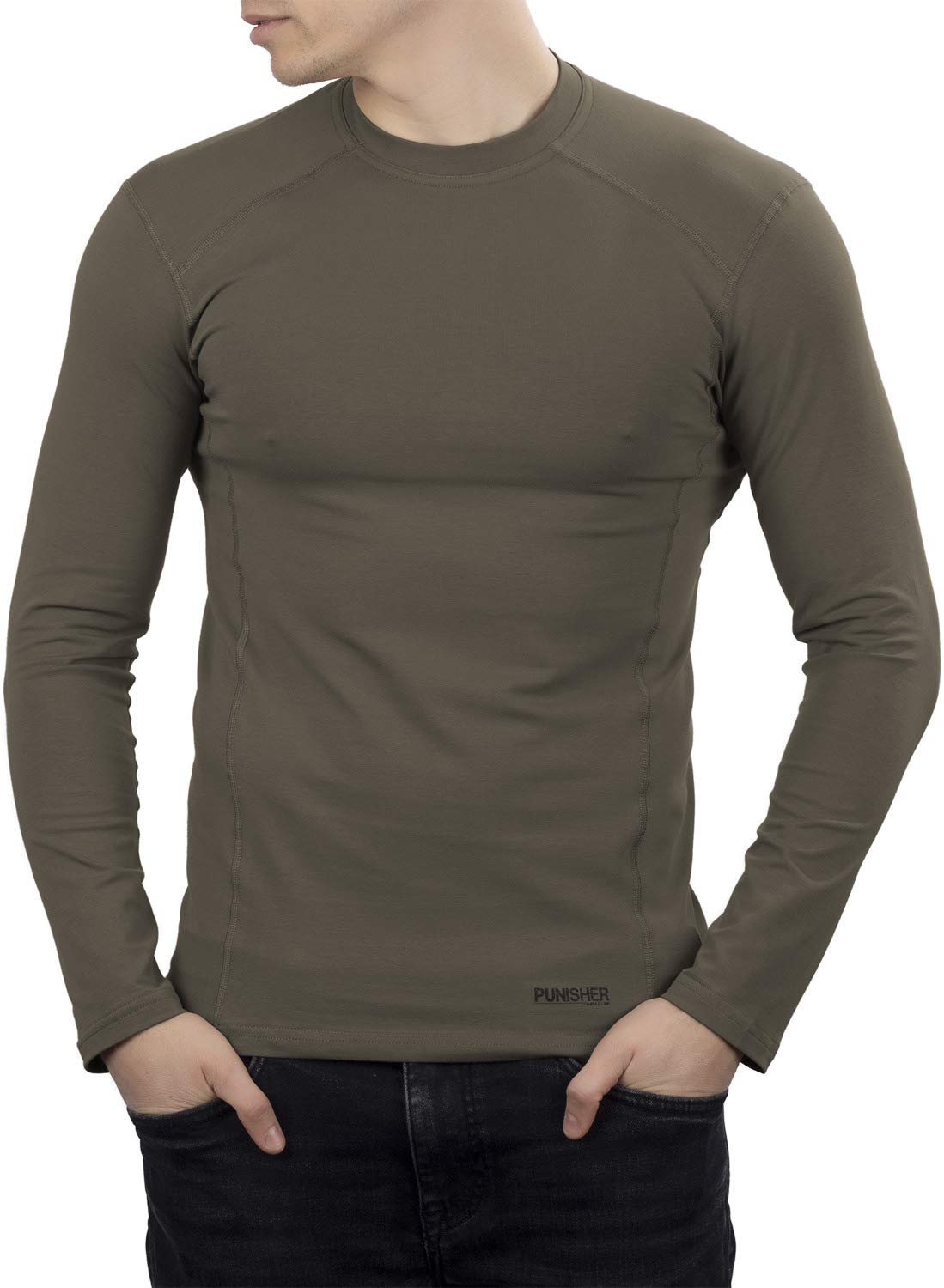 281ZMens Military Stretch Cotton Long Sleeve T-Shirt - Tactical Hiking Outdoor Undershirt - Punisher Combat Line