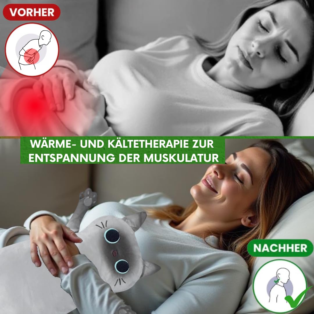 Körnerkissen, Kuscheliges Wärmekissen, Mikrowelle geeignet, waschbarer Bezug, Tier Katze Ideal bei Verspannungen und Krämpfen Geschenke für Frauen, Mädchen und Kinder (Katze grau)