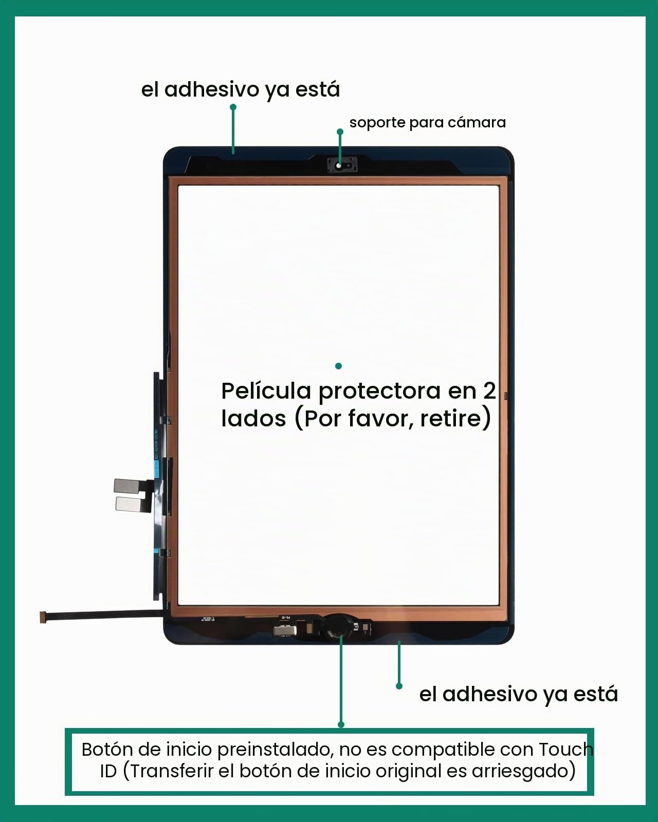 Pantalla táctil para iPad 9ª generación para iPad 9 A2602, pantalla de repuesto para iPad 10.2 2021, digitalizador A2603, A2604, A2605, panel de sensor de vidrio (con botón de inicio) (negro)