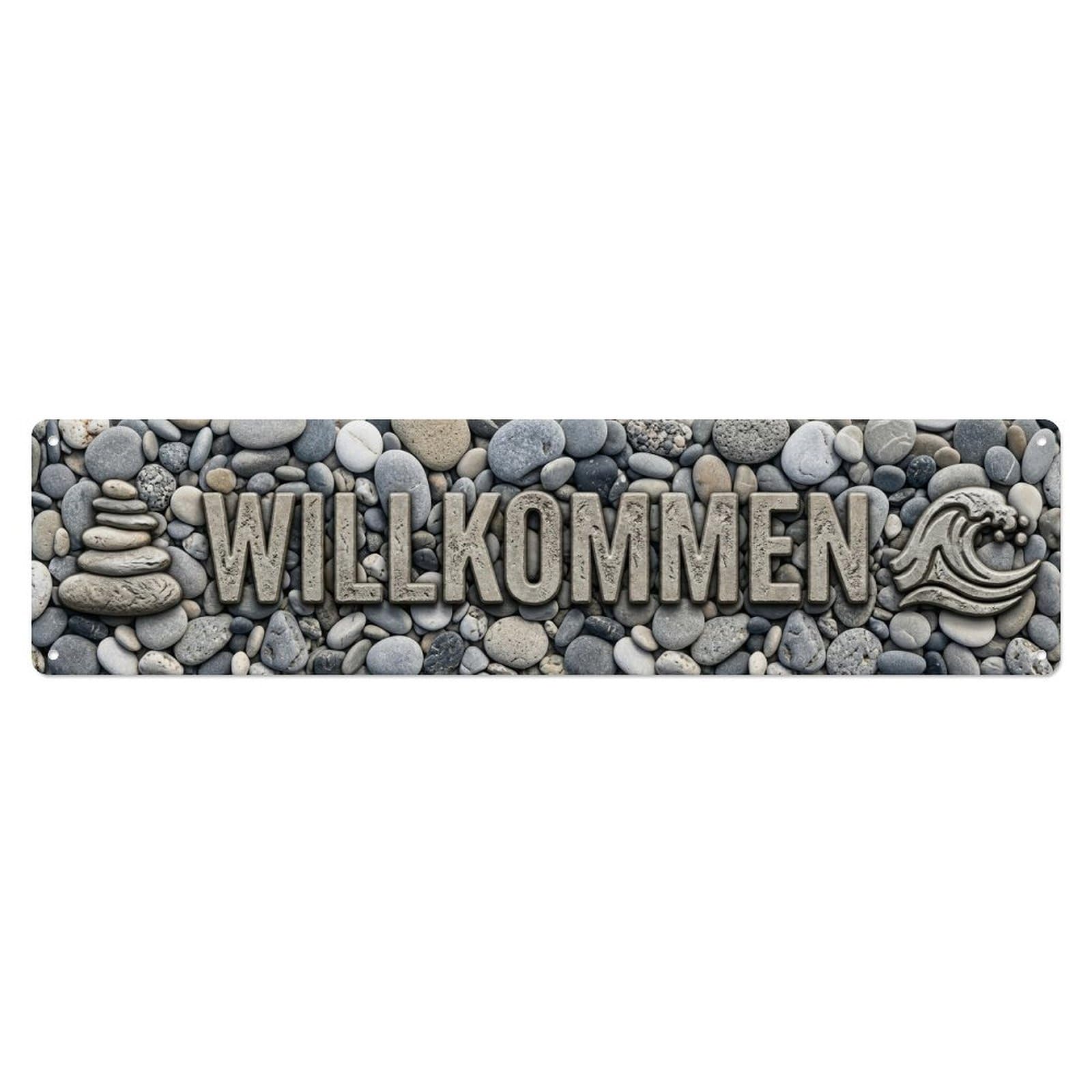 Pebble Stone Beach Natural Welcome Metal Tin Sign