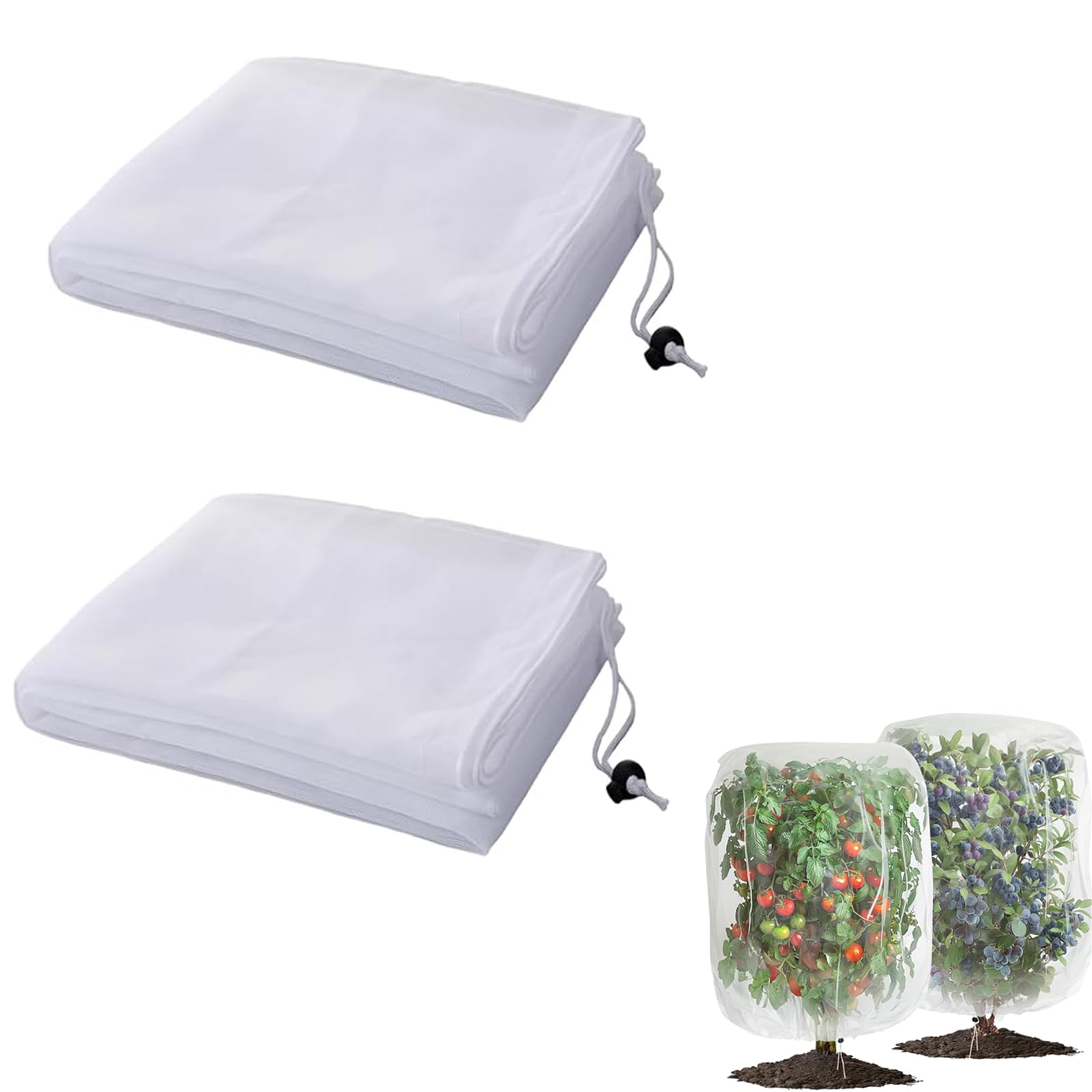 CSGHMM 2Pcs Fruit Protection Bags with Drawstring - Durable Garden Mesh Netting for Trees, Bushes & Plants - Anti Bird Insect Pest Control Net - Reusable Plant Covers for Outdoor Use