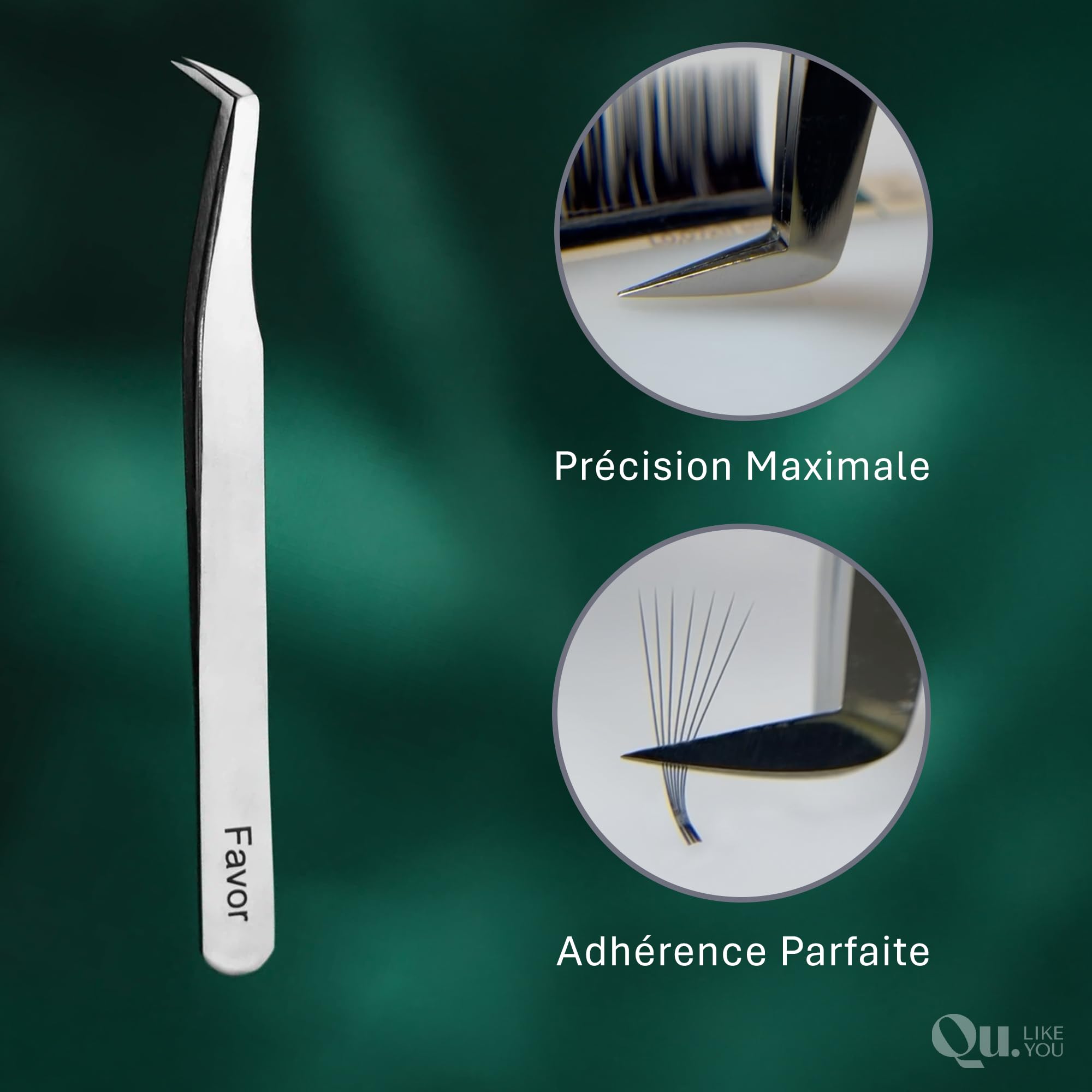 Pince "Favor" professionnelle QuLikeYou/Haute précision pour extension cils/Acier inoxydable affûtée manuellement
