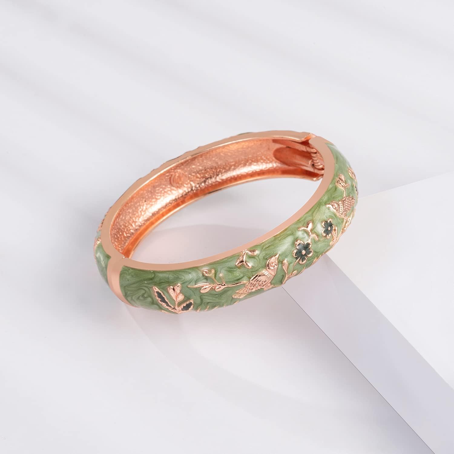 UJOY Colors Handcraft Jewelry Cloisonne Bracelet Enamel Bird Flower Spring Hinged Womens Bangles Gifts Box 55C49 - Image 3