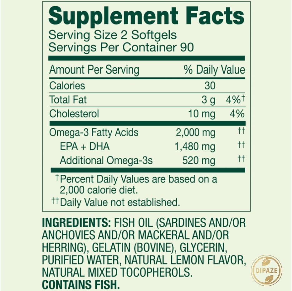 Spring Valley Omega-3 from Fish Oil 2000 mg, Maximum Care, Extra 180 Count