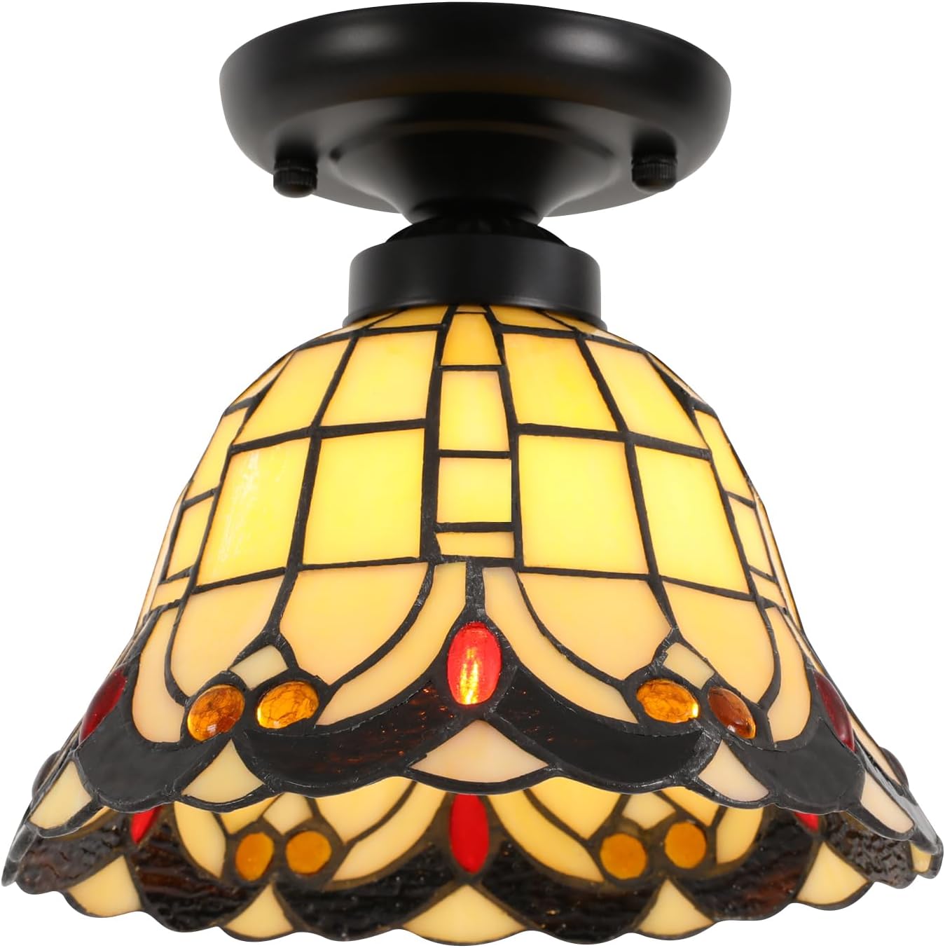 Tiffany TFCFL Stained Glass Style Vintage Ceiling Light, 1-Light 8 Inch Victorian Style Tiffany Flush Mount Ceiling Light for Bedroom, Dining, Living Room, Entryway, Hallway, Kitchen