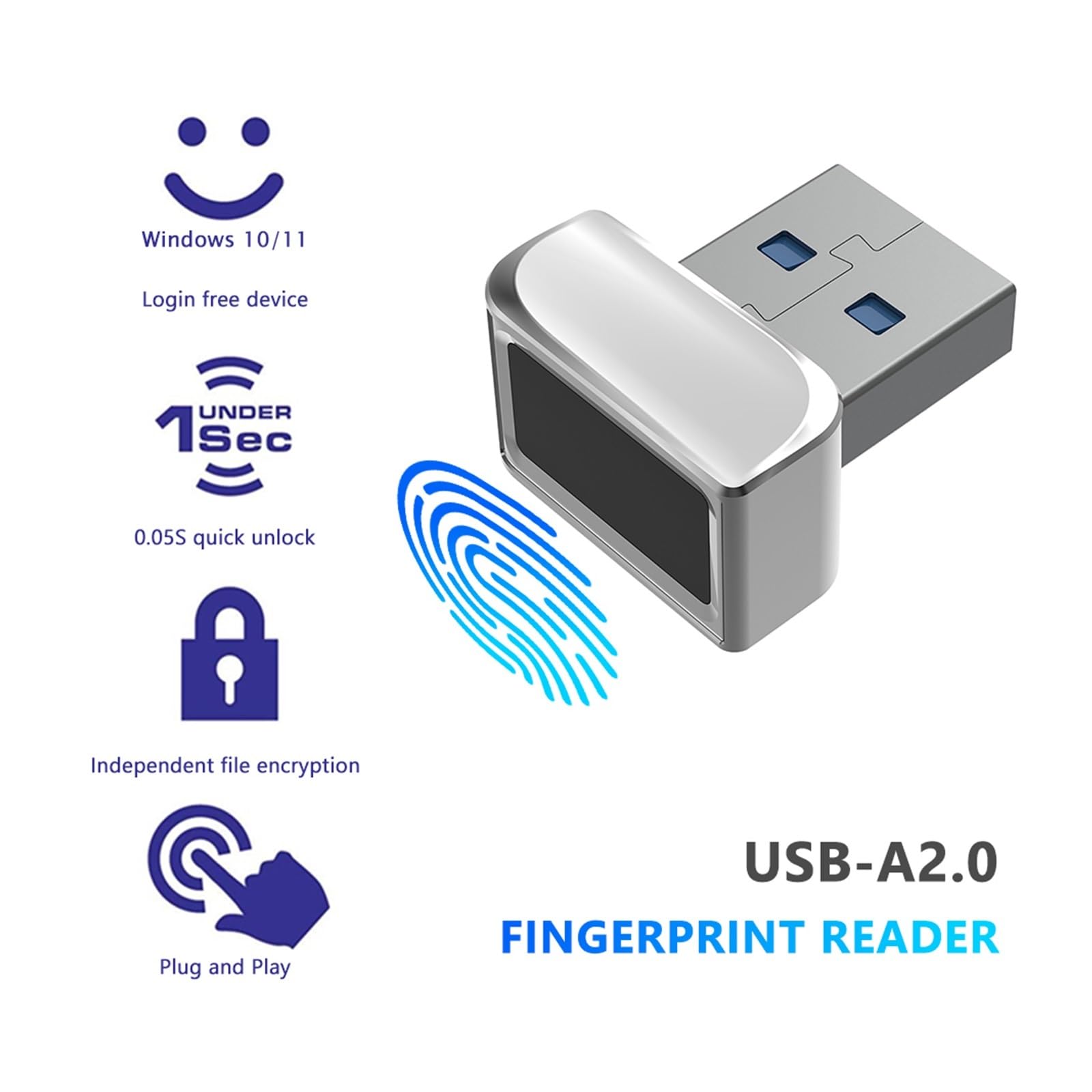 Lector De Huellas Dactilares USB, Módulo De Desbloqueo De Huellas Dactilares Mini De Aleación De Zinc, Seguro, Multilingüe, Operación Conveniente, Portátil For Ordenadores Portátiles Y PC