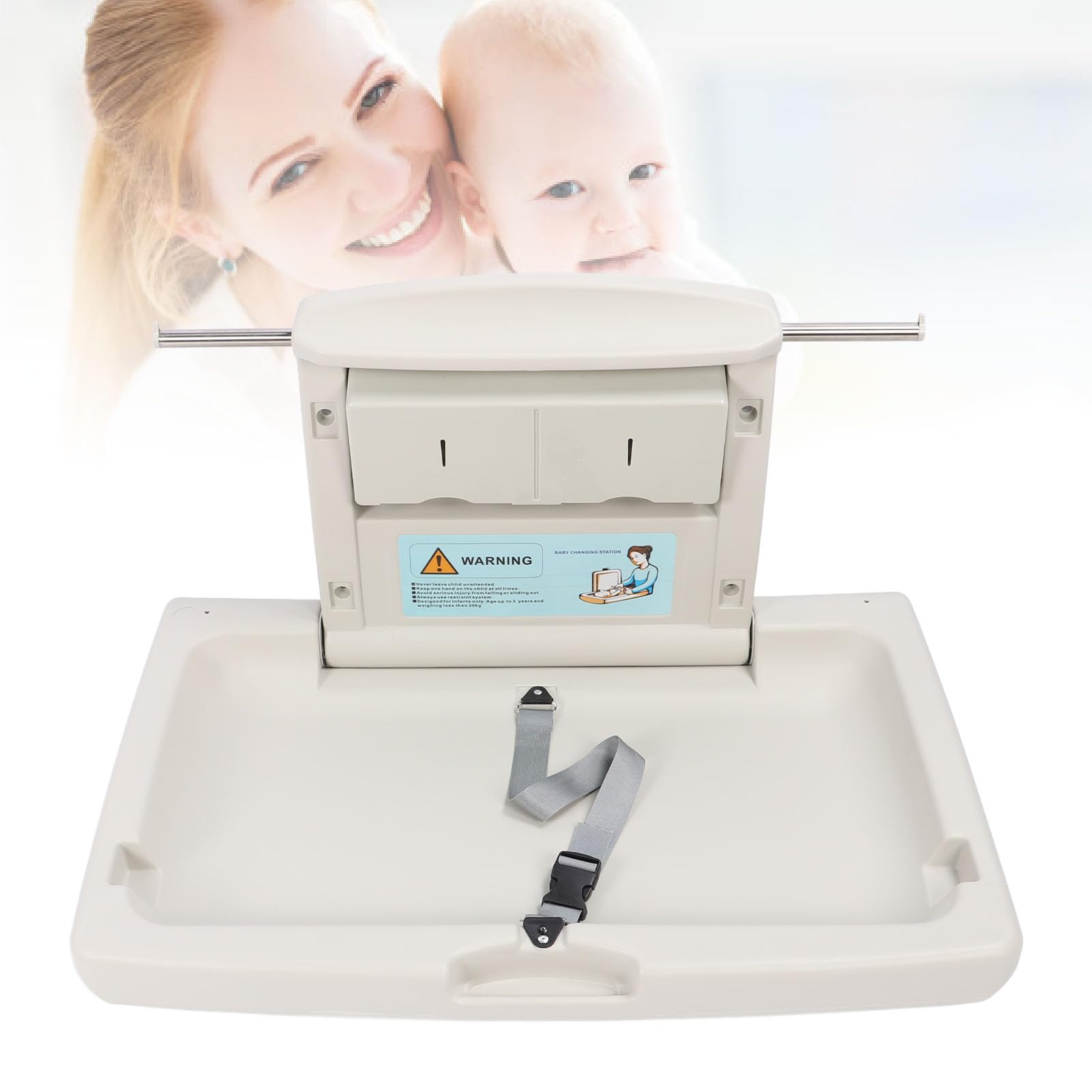Fafeicy Baby-Wickelstation, Tragbare Wickelunterlage mit Sicherheitsgurt, Taschentuchbox-Haken für Baby-Reise-Wickelunterlage, Faltbarer, an der Wand Montierter Windel-Wickeltisch