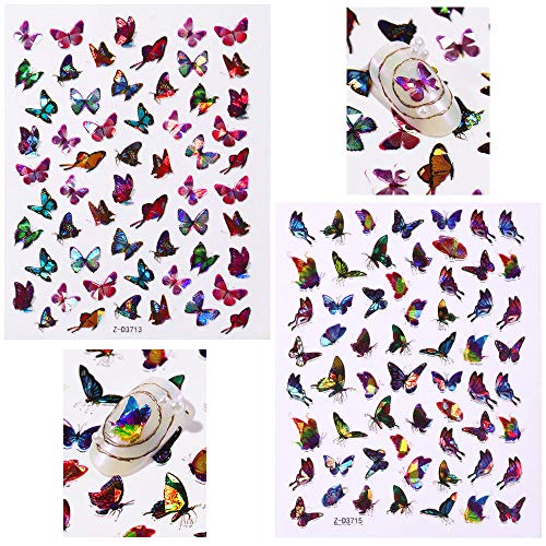 EBANKU 12 Blätt Schmetterling Nagelabziehbilder, Laser Gold und Silber Farbe Schmetterling 3D Selbstklebend… – Bild 7
