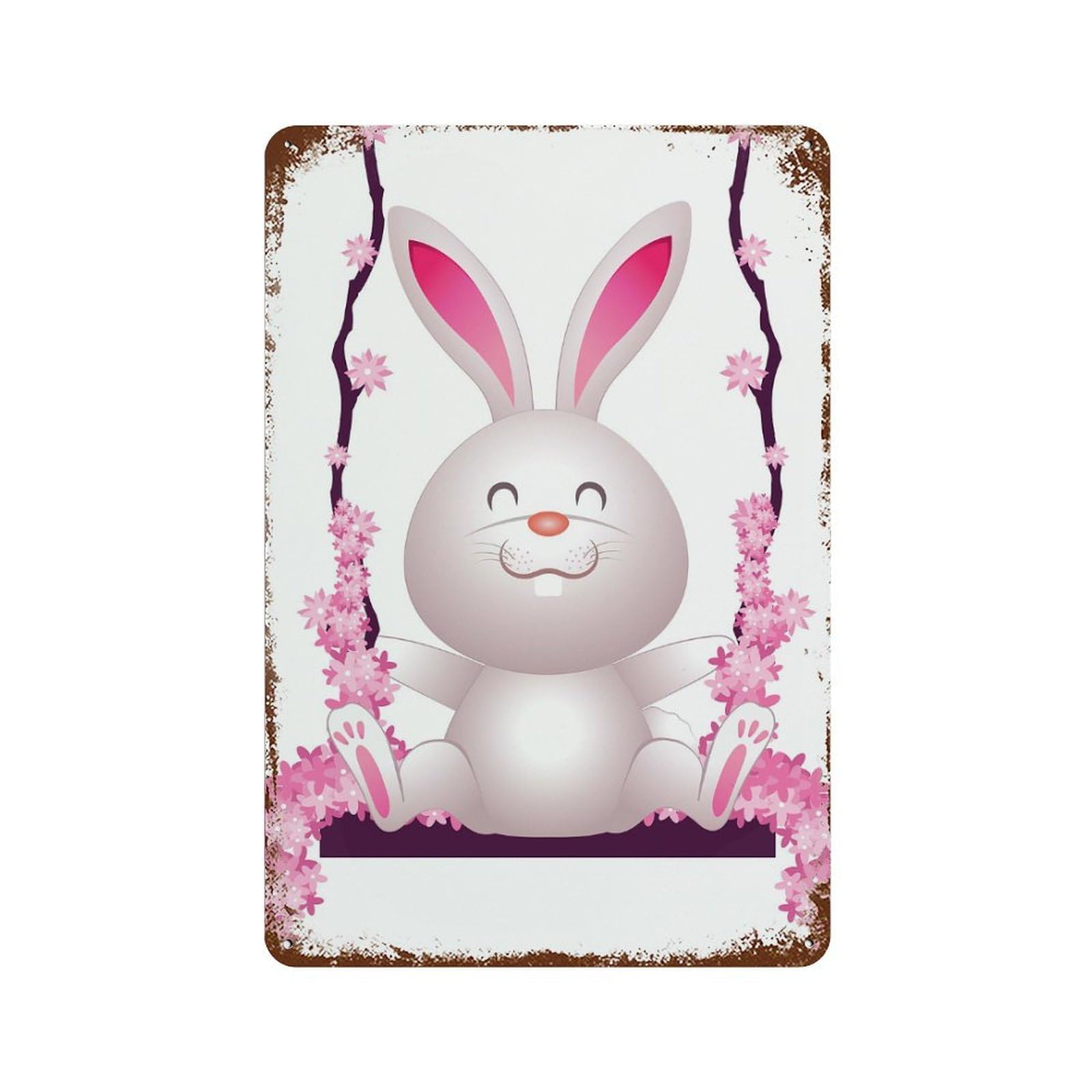 Cute Rabbit Retro Metal Sign 11.8"x7.9", Decorative Metal Wall Art for Garage, Bar And Workshop Decor