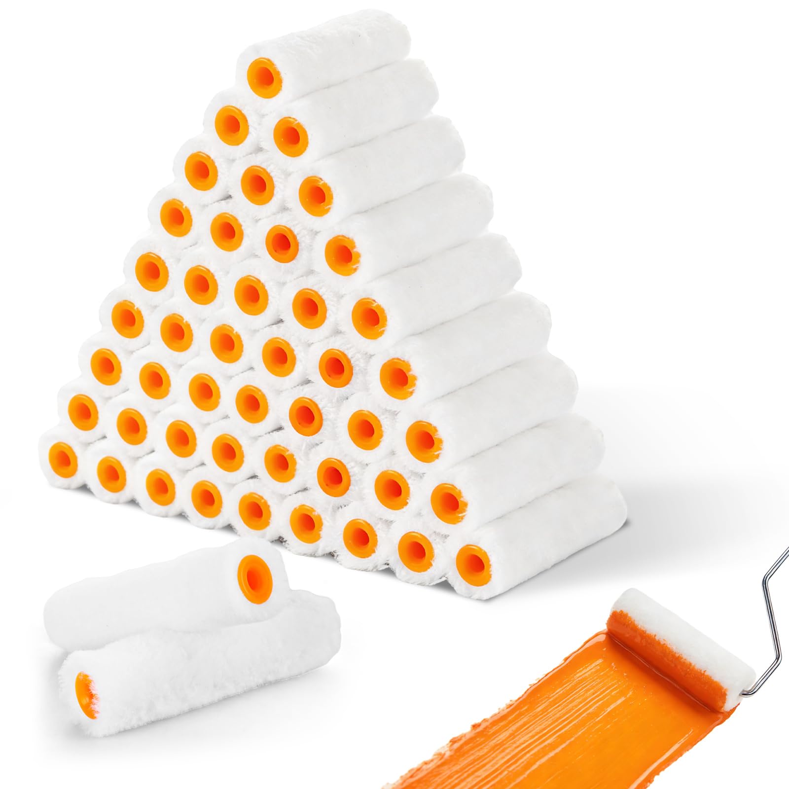 WeeGoo 50 Pcs 4 inch Paint Roller Sleeve, White Mini Roller Sleeves, Small Paint Roller Sleeves for Wall Kitchen Cabinets Doors Tables Window