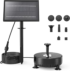 Ankway 8W Solar Water Fountain Pump with Remote Control LED Light and Battery for Bird Bath Pool Koi Pond Pot Garden Decoration Solar Powered Submersible Water Pump Kit