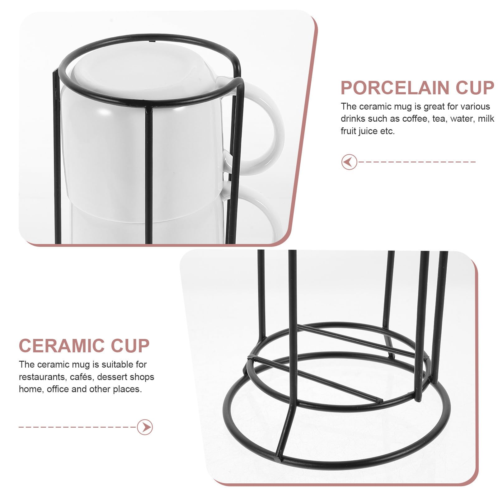 Alipis Tazas de Café con Soporte de Hierro de Color Claro de Cerámica Juego de 4 Resistentes y Duraderas, Ideales para Oficina y Tiendas de Postres para Oficina y Tiendas de Postres