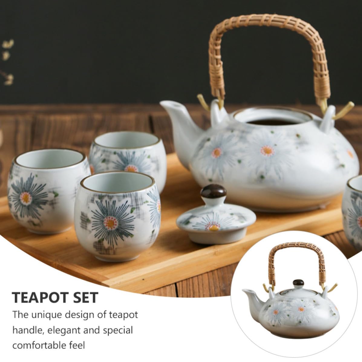 Juego de Té de Cerámica Pintado a Mano, Tetera Elegante