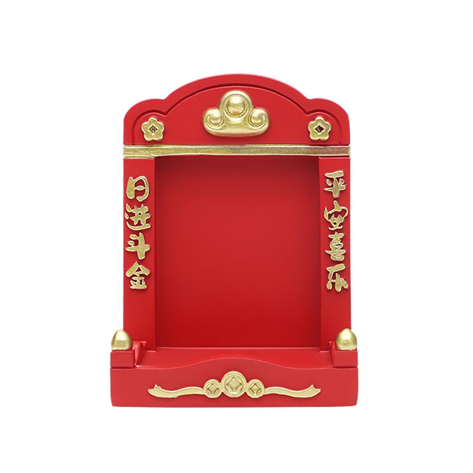 Yixannx Red Mini Shrine Mini Buddhist Niche Tabletop Decoration Charming Resin Colorful Ornament Unique Feng Shui Small Buddha Altar Gift Desk Office Home Living, 7.5X7x10cm