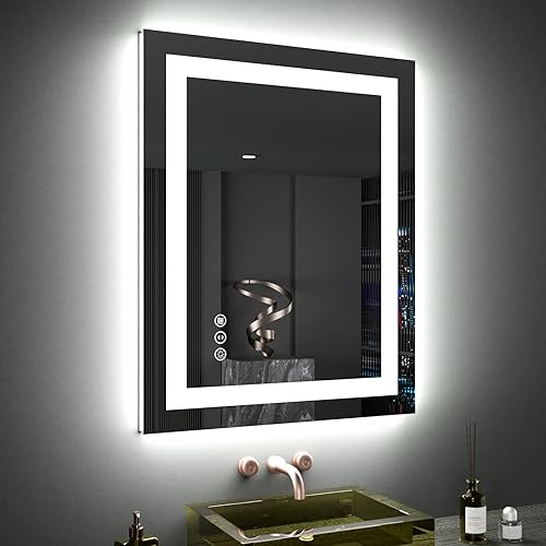 LOAAO Espejo de baño LED de 24 x 30 pulgadas con luces, antiniebla, regulable, retroiluminado + iluminado frontal, espejo de tocador de baño