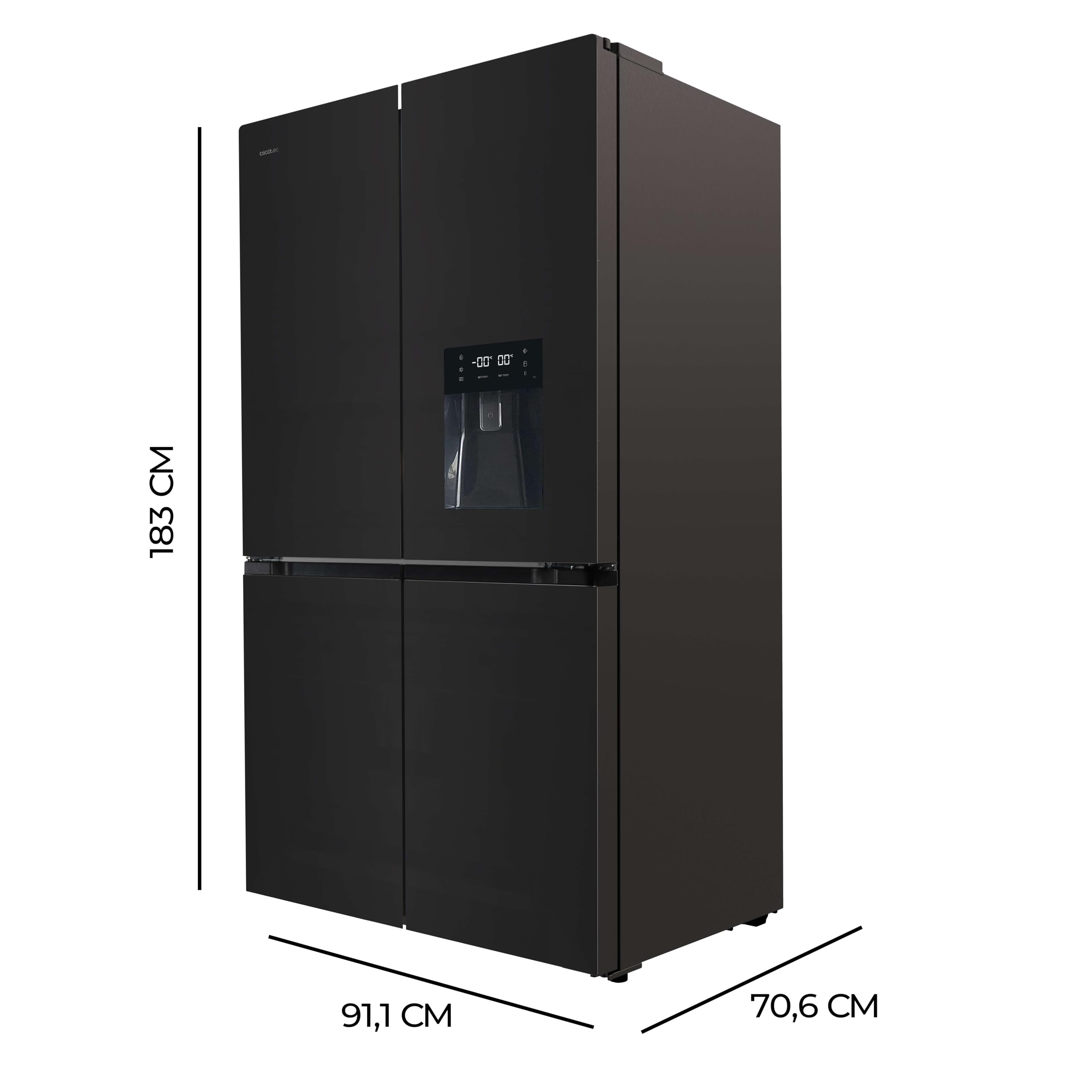 Desconocido Amerykańska lodówka 4 drzwi szklane 564 L Bolero CoolMarket 4D 564 Glass E. 183 cm Wysoki, 91 cm Szerokość, Dozownik wody, Niskie zużycie energii, Silnik falownika Plus, Total NoFrost
