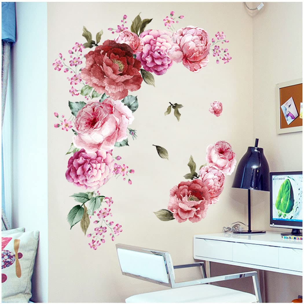 Tile Stickers, Watercolor Peony Flower Decorative Wall Sticker for Kitchen Bathroom Wall Art Decor