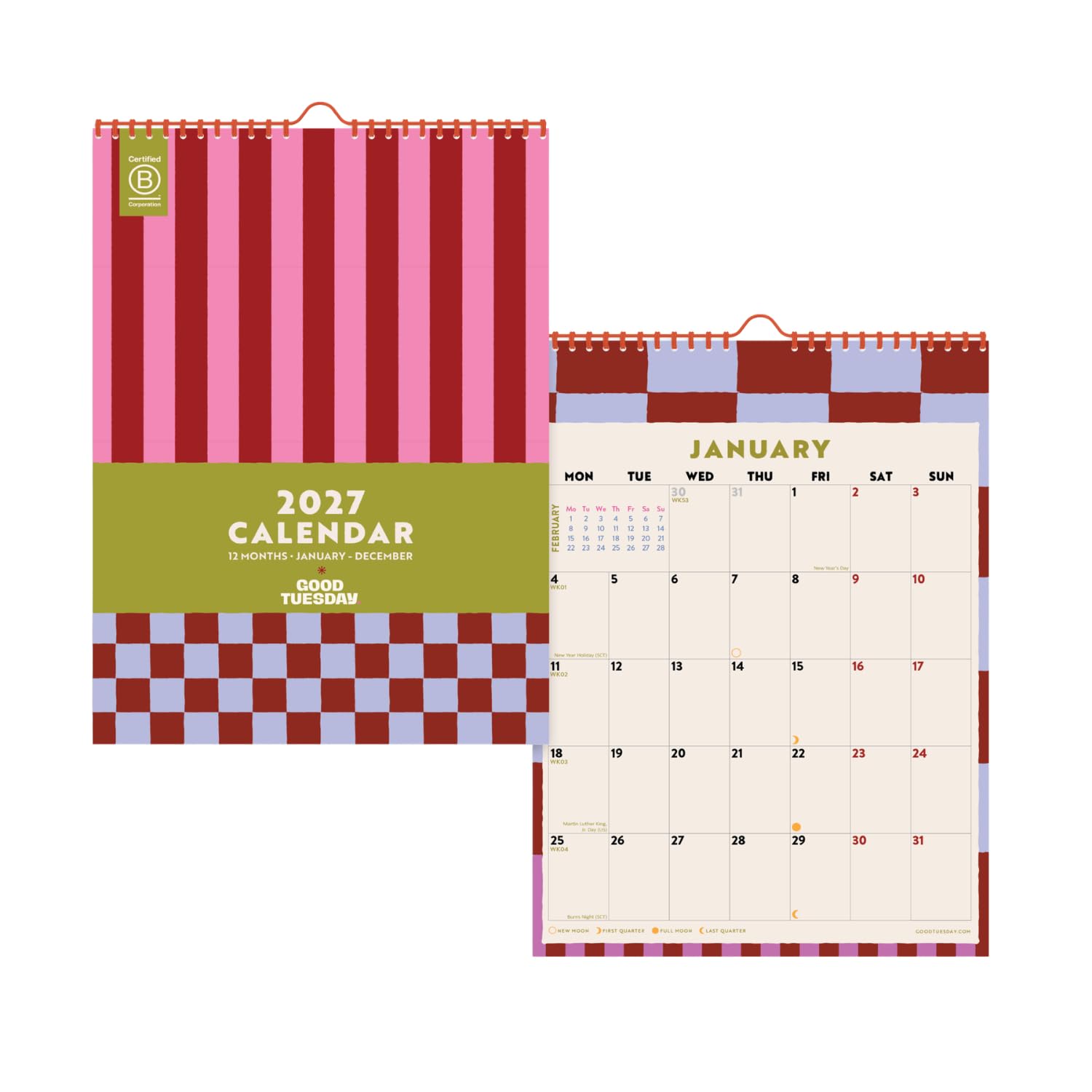 Good Tuesday Checks and Stripes 2027 Wall Calendar | Month to View | A4