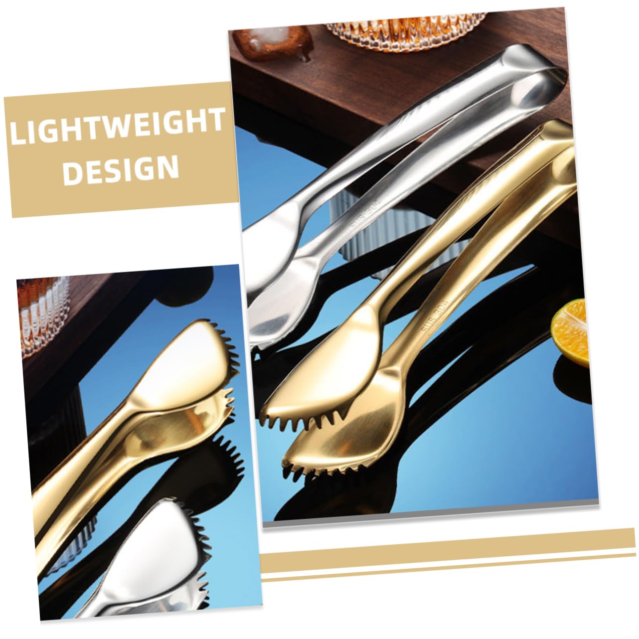 SOLUSTRE Ice Cube Tongs Set 304 Stainless Steel Tong Mini Size Perfect for Baking Cooking Serving