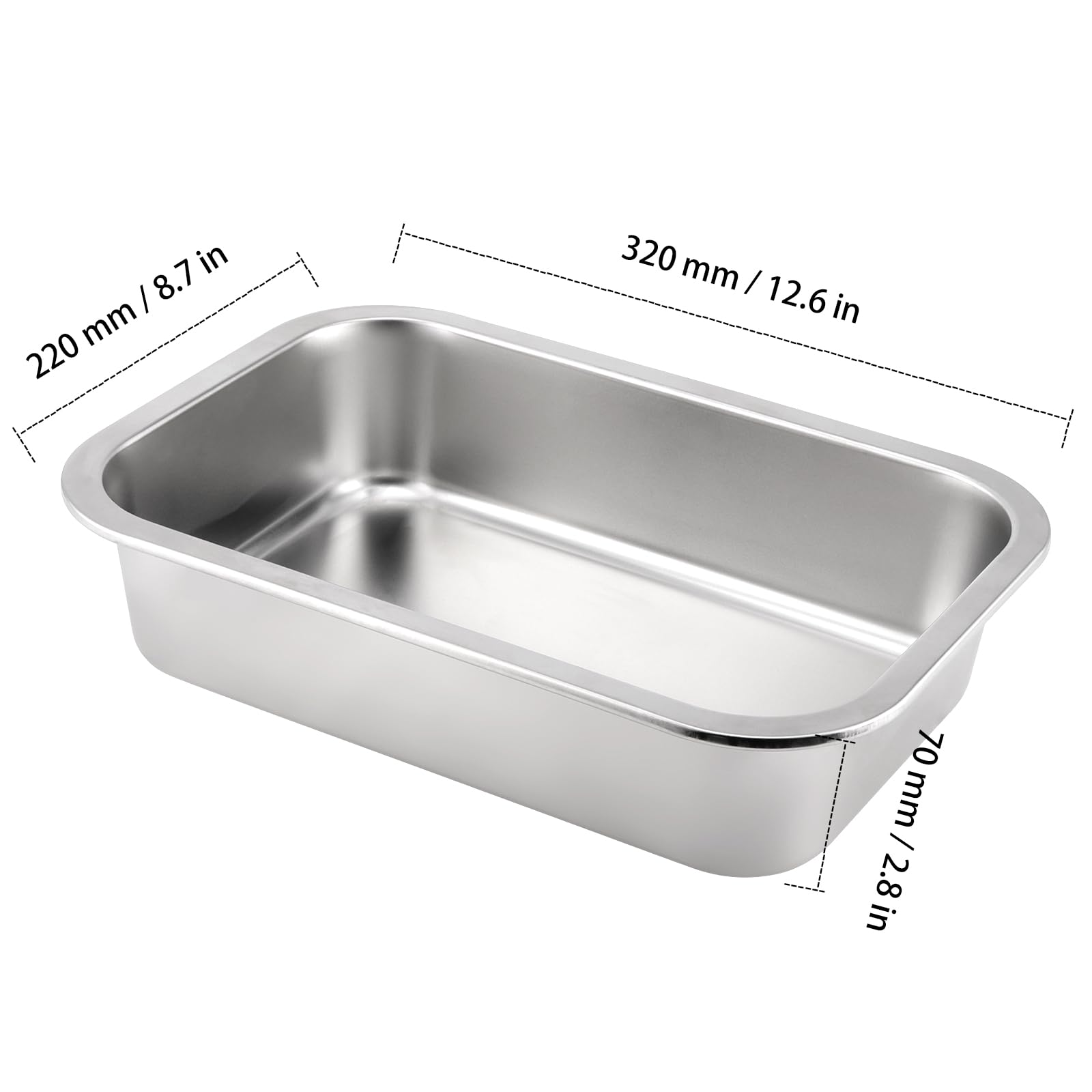 1 teglia da forno rettangolare, 32 x 22 cm, profonda, in acciaio inox, per cucinare e cuocere posate
