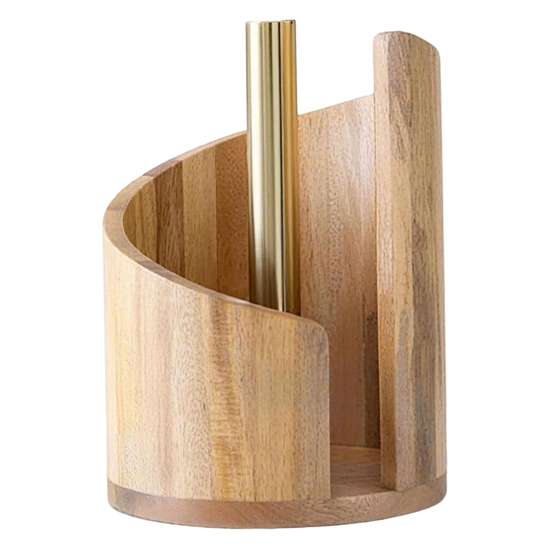 Paper Towel Holder Countertop, Wood Round Base and Metal Rod Paper Towel Holders, Effortless One-Hand Tearing for Kitchen Bathroom, Wood Color