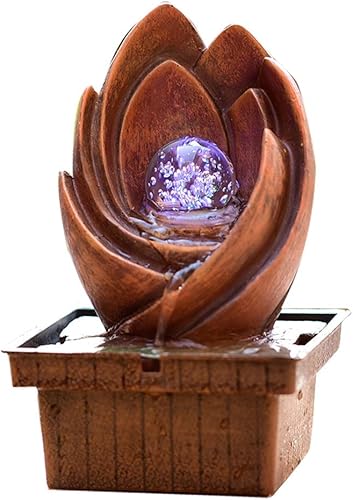 HIHELO Fuente de cascada de mesa para interiores, pequeña fuente de escritorio zen, artesanía, bola giratoria de cristal, decoración de fuente de