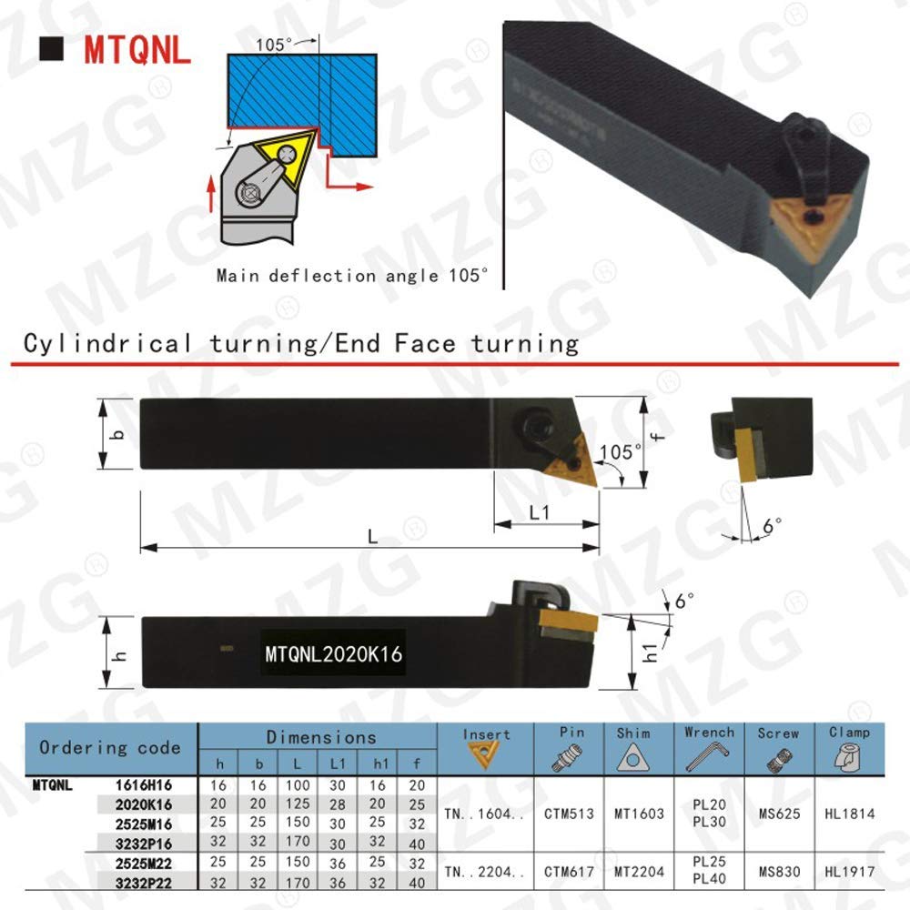CNC MTQNL2525M16 Inserts en carbure indexable Porte-outils Porte-outils de tournage externe