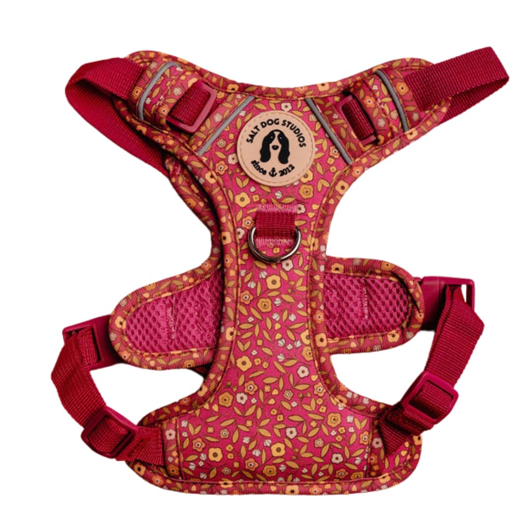 Floral Garden Dog Harness, Adjustable Mesh Harness for small, medium & Large Dogs, Lightweight Comfortable Harness with Front & Back D-Rings by Salt Dog Studios (Pink Ditsy Floral, Extra Large)