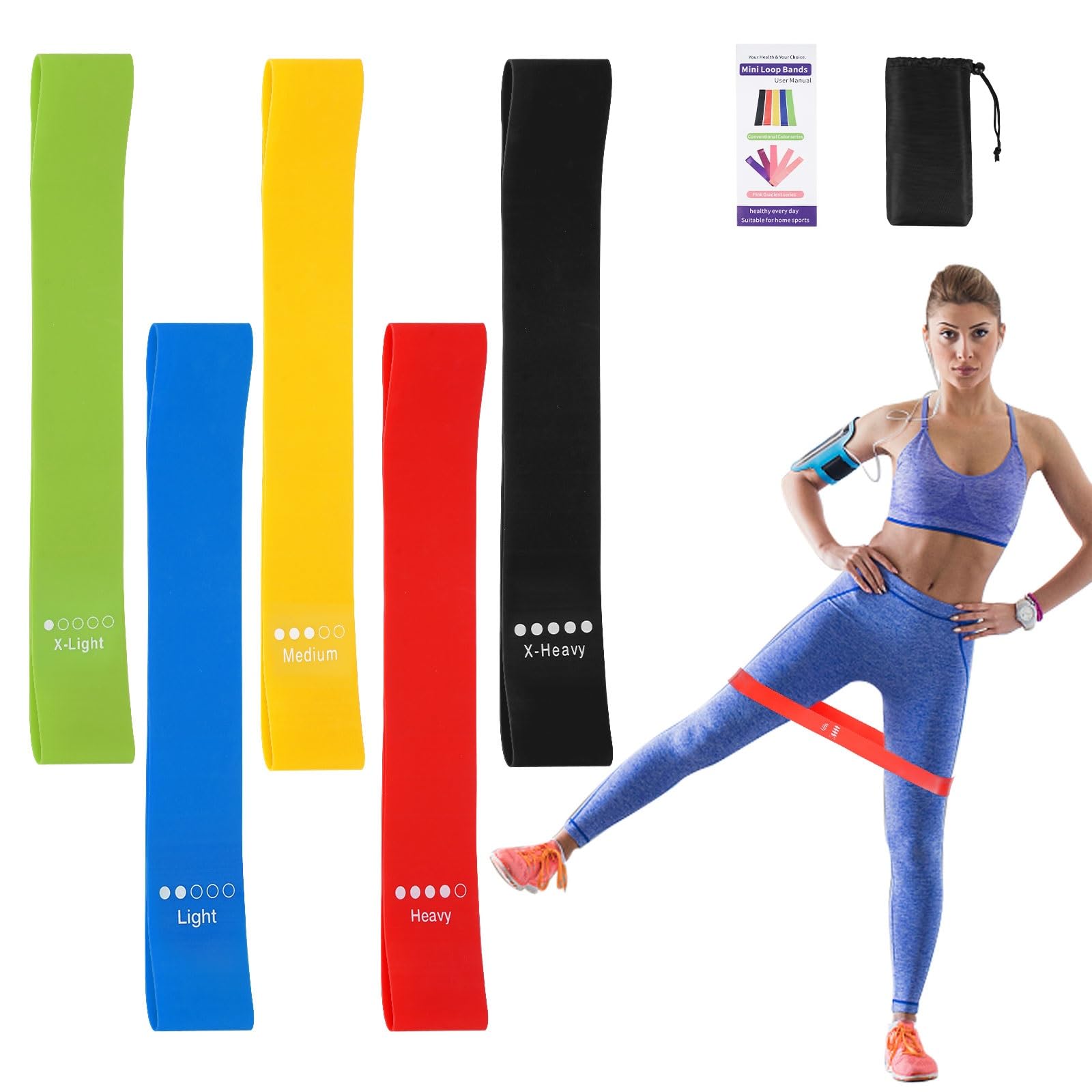 Exercise Bands Resistance Loop Multipurpose - Perfect Exercise Companion for Fitness, Stretching, Strength Training, Physical Therapy, Booty Legs, Crossfit Training, Suitable for Everyone, Pack of 5