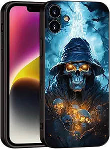 Printed with Skull for iPhone 16 case, Printed with a skeleton pattern bathed in lightning, the Silicone shockproof case makes your phone look cool and eye-catching(A1-skull-Death God Skeleton )