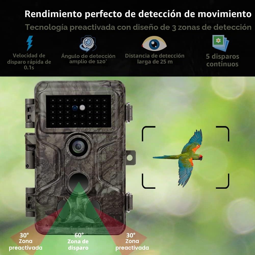 GardePro A3S 64MP 1296P H.264 Camera de Caça Fototrampeo Visión Nocturna 30m 0,1s Activación LED IR 940NM No-Glow IP66