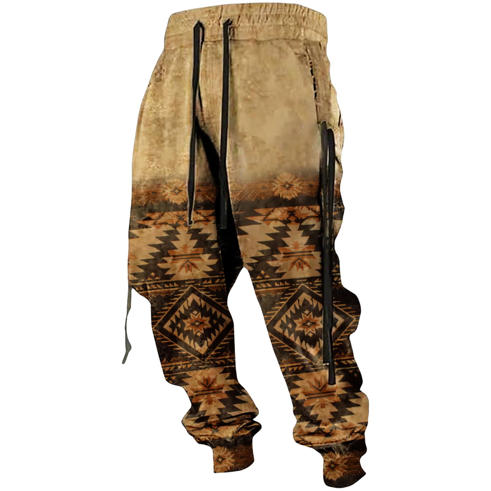 LOAIHA Mens Beige Aztec Cowboy Graphic Sweatpants - Casual Workout Trousers - Small S